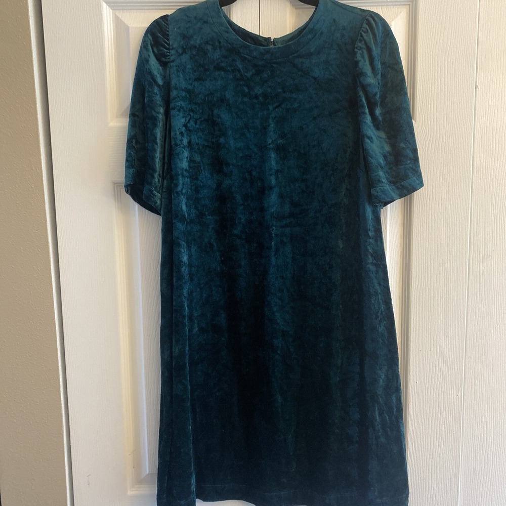 J. Jill Crushed Velvet Shift Dress Womens Size XS Teal Cocktail Emerald Cocktail